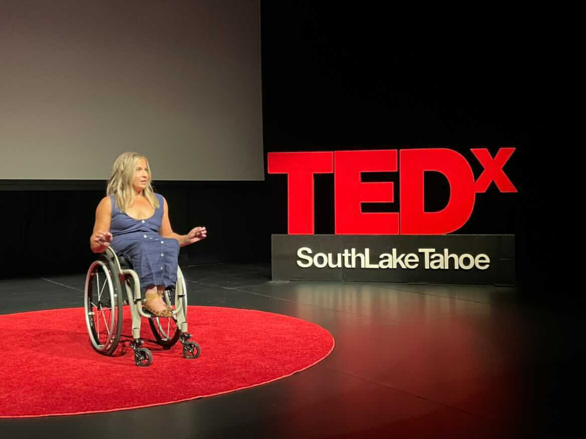 alycia on the stage at tedx south lake tahoe